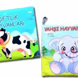 2 Kitap Tox Çiftlik Hayvanlar ve Vahşi Hayvanlar Kumaş Sessiz Kitap T134 T111 - Bez Kitap , Eğitici Oyuncak , Yumuşak ve