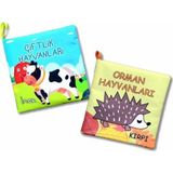 2 Kitap Tox Çiftlik Hayvanları ve Orman Hayvanlar Kumaş Sessiz Kitap T134 T055 - Bez Kitap , Eğitici Oyuncak , Yumuşak v