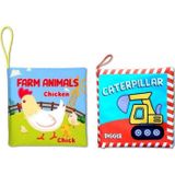 2 Kitap Tox İngilizce Çiftlik Hayvanları ve İş Makineları Kumaş Kumaş Sessiz Kitap E119 E118 - Bez Kitap , Eğitici Oyunc