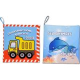 2 Kitap Tox İngilizce İş Makinaları ve Deniz Canlıları Kumaş Sessiz Kitap E118 E122 - Bez Kitap , Eğitici Oyuncak , Yumu