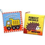 2 Kitap Tox İngilizce İş Makinaları ve Orman Hayvanları Kumaş Sessiz Kitap E118 E127 - Bez Kitap , Eğitici Oyuncak , Yum