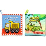 2 Kitap Tox İngilizce İş Makinaları ve Safari Hayvanları Kumaş Sessiz Kitap E118 E130 - Bez Kitap , Eğitici Oyuncak , Yu