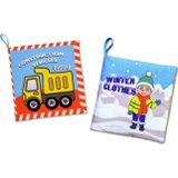 2 Kitap Tox İngilizce Kışlık Giysiler ve İş Makinaları Kumaş Sessiz Kitap E124 E132 - Bez Kitap , Eğitici Oyuncak , Yumu