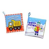 2 Kitap Tox İngilizce Kışlık Giysiler ve İş Makinaları Kumaş Sessiz Kitap E124 E132 - Bez Kitap Eğitici Oyuncak Yumuşak ve Hışırtılı