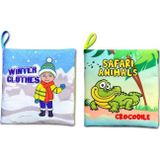 2 Kitap Tox İngilizce Kışlık Giysiler ve Safari Hayvanları Kumaş Sessiz Kitap E124 E130 - Bez Kitap , Eğitici Oyuncak ,