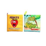 2 Kitap Tox İngilizce Meyveler ve Safari Hayvanları Kumaş Sessiz Kitap E126 E130 - Bez Kitap , Eğitici Oyuncak , Yumuşak ve Hışırtılı