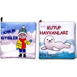 2 Kitap Tox Kutup Hayvanları ve Kışlık Giysiler Kumaş Sessiz Kitap T056 T052 - Bez Kitap , Eğitici Oyuncak , Yumuşak ve