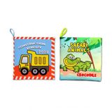 2 Kitapingilizce İş Makinaları Ve Safari Hayvanları Kumaş Sessiz Kitap E118 E130 - Bez Kitap