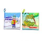 2 Kitapingilizce Kışlık Giysiler Ve Safari Hayvanları Kumaş Sessiz Kitap E124 E130 - Bez Kitap