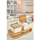 2' Li Ahşap Standlı Tuz Biber Baharatlık Saklama Kabı - Tuz Kabı, Biberlik