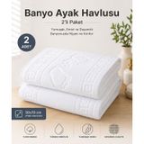 2 Li Ayak İzli Banyo Paspas 100 Pamuklu Ayak Havlusu 50x70 Cm Beyaz