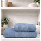 2 Li Banyo Havlu Seti Pamuklu Büyük Boy / 90 x 150 Cm Banyo Havlu - 50 x 90 Cm El Yüz Baş Havlu / Hamam Seti / Battal Boy Havlu Seti - 90 x 150 cm - 50 x 90 cm - Açık Mavi