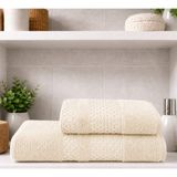 2 Li Banyo Havlu Seti Pamuklu Büyük Boy / 90 x 150 Cm Banyo Havlu - 50 x 90 Cm El Yüz Baş Havlu / Hamam Seti / Battal Boy Havlu Seti - 90 x 150 cm - 50 x 90 cm - Krem
