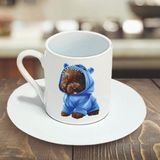 2 'li Beyaz Üzeri Minik Renkli Köpekler Türk Kahvesi Fincanı Mavi FLF3939393931