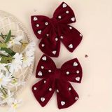 2 li Bordo Kadife Fiyonk Saç Tokası, Kristal Taşlı, 9 cm x 10 cm, Çift Paket