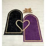 2 Li Çift Seccadesi Ebat 75 x 125 Siyah - Mor - 75 x 125 cm