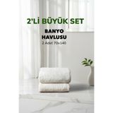 2 li Çizgili Beyaz Renk Yumuşak Pamuk Banyo Havlusu Seti 70x140 cm