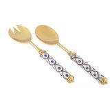2 Li Gold Mavi Desenli Salata Servis Seti