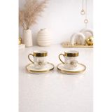 2 Li Gold Yaldızlı Porselen Lotus Çiçek Kahve Fincan Takımı 100ml Beyaz