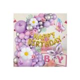 2 Li Kelebek Papatya Folyo Balonlu Happy Birthday Balon Zincir Doğum Günü Parti Seti Süsü