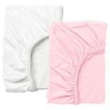 2 Li Lastikli Çarşaf Seti Ikea 60x120 Cm Bebek Odası Pamuklu Lastikli Çarşaf Pembe-beyaz