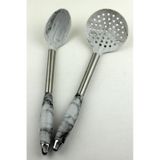 2 li Marble Silikon Servis Seti Metal Sap Kevgir, Kaşık