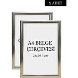 2 Li Set A4(21X29.7) Diploma Çerçevesi Belge Çerçeveleri Sertifika Çerçevesi - Gümüş - 21 x 30 cm