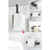 2 Lı Set Mat Siyah Metal Kagit Havlu Askisi Ve Tuvalet Kagitligi Vida Veya Yapistirmali Set