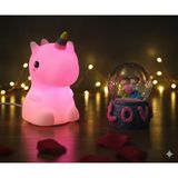 2 li Sevgiliye Romantik Hediye Seti Unicorn Çok Renkli LED Gece Lambası ve 9 Cm LOVE Kar Küresi Seti