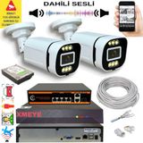 2 li Yapay Zeka Destekli 5 MP Görüntü POE Bağlantılı Sesli 6 Warm Led Gece Renkli IP Kamera Seti 4386WS