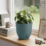 2 Litre Çizgi Saksı 16cm Tabaklı Delikli Plastik Drenajlı Çiçek Saksısı - Su Yeşili - 2,2 Litre