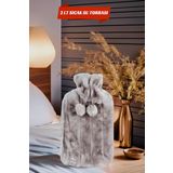 2 Litre Ponponlu Yumuşak Peluş Sıcak Su Torbası Gri