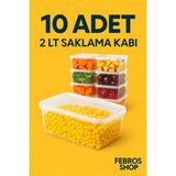 2 LT Dikdörtgen Derin Dondurucu Saklama Kabı 10'lu Set Buzluk Mikrodalga Gıda Şeffaf Plastik Kap