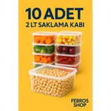 2 LT Kare Derin Dondurucu Saklama Kabı 10'lu Set Buzluk Mikrodalga Gıday Şeffaf Plastik Kap
