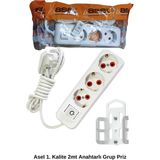 2 Metre Askı Aparatlı Anahtarlı 3lü Grup Priz -68134 - Renkli