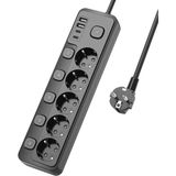 2 mt Kablolu Power Tuşlu Isıya Dayanaklı 5'li Grup Priz Uzatma 2x USB 2x Type-C Çıkışlı Priz Uzatma - Siyah