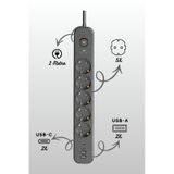 2 Mt Uzatma Kablosu Çoklu Priz Yüksek Gerilim Korumalı 5'li Priz 2x Usb 2x Type-c Çıkışlı Priz 2 M