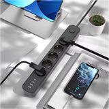 2 mt Uzatma Kablosu Çoklu Priz Yüksek Gerilim Korumalı 5'li Priz 2x USB 2x Type-C Çıkışlı Priz - Siyah