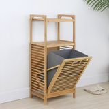2 ORGANİZER RAFLI - ÇEK AÇ SEPET AHŞAP BAMBU KİRLİ ÇAMAŞIR SEPET 40X35X95CM (4604)