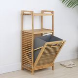 2 Organizer Raflı - Çek Aç Sepet Ahşap Bambu Kirli Çamaşır Sepet 40X35X95CM (4741)