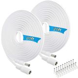 2 Paket 20FT DC Güç Uzatma Kablosu, 2,1 mm x 5,5 mm 12v DC Uzatma Kablosu Güç Kaynağı Adaptörü CCTV Güvenlik Kamerası Gözetleme İç Mekan IP Kamera, LED Şerit, 12 Volt Erkekten Dişi Fiş Düz Kablo