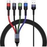 2 Paket Çoklu Şarj Kablosu Çoklu Şarj Kablosu Naylon Örgülü Kısa 4ft 4 In 1 USB Şarj Kablos - Çok Renkli