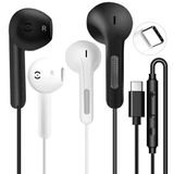 2 paket USB C kulaklık iPhone 16/15 Pro Max/Plus, kablolu kulaklık mikrofon ve ses kontrolü C tipi kulaklık kablolu kulaklık iPhone 17 pro max Samsung Galaxy S23/S22/S21 için