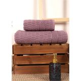 2 Parça Banyo Havlu Takımı Pamuklu Çubuk Desen Mor - 90 x 150 cm - 50 x 90 cm