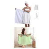 2 Parça Beyaz Banyo Bornoz Havlu Seti Havlu Etek %100 Polyester, Yumuşak Hızlı Kuruyan, Süper Emici Çıtçıtlı Banyo Robası