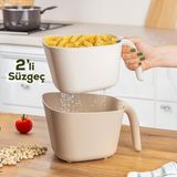 2 Parça Plastik Süzgeç Çok Amaçlı Makarna Meyve Sebze Pirinç Yıkama Süzgeci Bej Beyaz