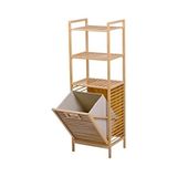 2 Raflı Bambu Çamaşır Sepeti & Kirli Sepeti – Kapaklı Banyo Düzenleyici Doğal Ahşap Organizer - 40 x 30 - Çok Renkli