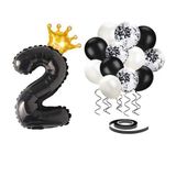 2 Rakam Siyah Folyo Balon, Kral Tacı Ve Konfetili Siyah Balon Set