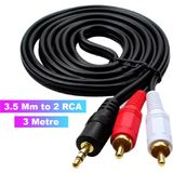 2 Rca Aux 3.5mm To 2rca Stereo Lale Aux Ses Kablosu (3 Metre) - Gold Uçlu 3 Metre