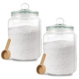 2 Set 70 oz Banyo Tuzu Cam Kavanoz - 2 Ahşap Kepçe ve 2 Hava Geçirmez Kapaklı Banyo Tuzu Kabı, Banyo Tuzu Unu Tuz Şekeri Çay Banyo Banyo Dekoru için Büyük Saklama Kabı Cam Banyo Tuzu Kavanozu
